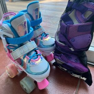 Truwheelz Rainbow Roller Skates size 8-10c | Adjustable Light up + safety gear